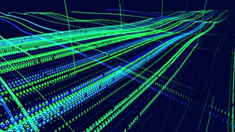 Digital waves on surface. Vj loop hologram abstract bg. Symbols form lines, grid Stock Footage 225972249