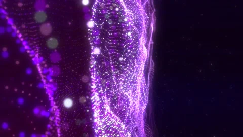 Digital waves of violet colored particles glow. Big data visualization Stock Footage 253513954