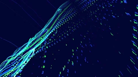Digital waves. Vj loop hologram abstract bg. Symbols form lines, grid Stock Footage 223230103