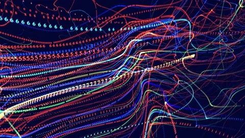 Digital waves. Vj loop hologram abstract bg. Symbols form lines, grid, strings Stock Footage 229189555