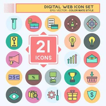 Digital Web Icon Set. suitable for digital web symbol. color mate style. simp Illustrazione stock