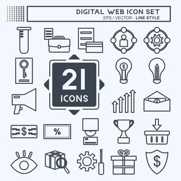 Digital Web Icon Set. suitable for digital web symbol. line style. simple des Stock Illustration