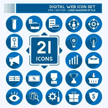 Digital Web Icon Set. suitable for digital web symbol. long shadow style. sim Stockillustratie