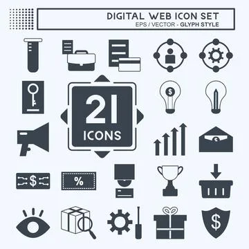 Digital Web Icon Set. suitable for digital web symbol. glyph style. simple de Stock Illustration
