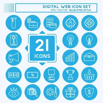 Digital Web Icon Set. suitable for digital web symbol. blue eyes style. simpl Stockillustratie