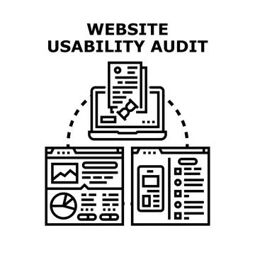 Digital website usability audit evaluating user experience Stock Illustration