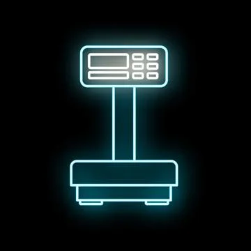 Digital weighing scale measuring weight with glowing neon effect Stock Illustration