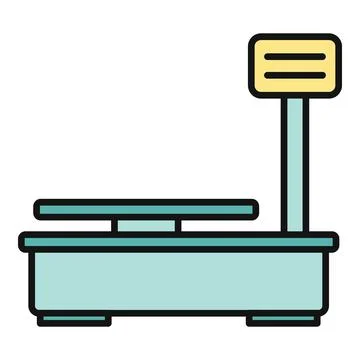 Digital weighing scale measuring weight in commercial setting Stock Illustration