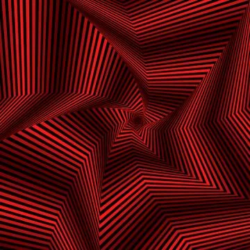 Digital whirling red pentagonal star forms Stock Illustration