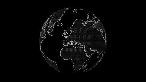Digital white globe on a black background. World map with white outline and.. Stock Photos