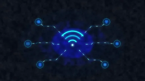 Digital wifi network signal analysis with connectivity node data HUD interf.. Stock Footage 348333650