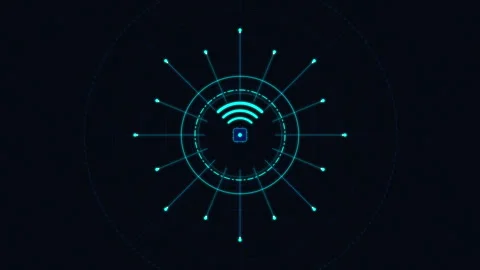 Digital wifi radar with network scanning signal, data connection, interface.. Stock Footage 348333709