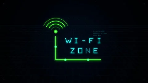 Digital wifi zone symbol glowing neon interface overlay design on abstract .. Stock Footage 344309435