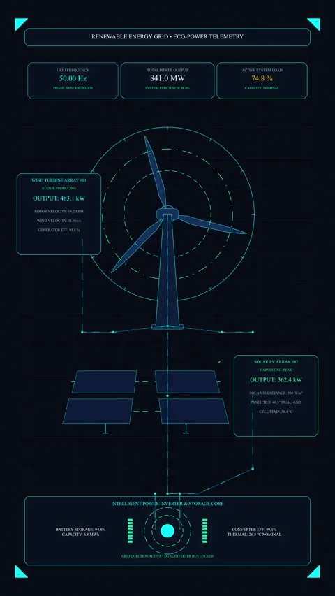 Digital wind turbine solar panel energy monitor dashboard display Stock Footage 348333963