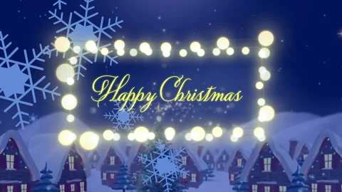 Digital winter scene with festive lights and snow showcases a holiday message. 動画素材 315731994