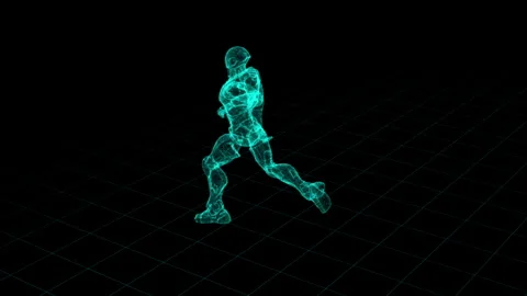 Digital Wireframe Athlete in Motion over Grid with Dynamic Flow Stock Footage 339056541