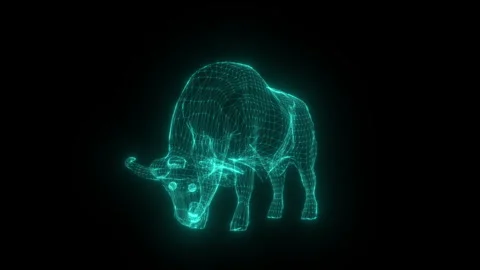 Digital wireframe bull representing stock market growth Stock Footage 338238357