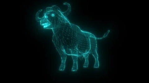 Digital wireframe bull representing stock market growth Stock Illustration