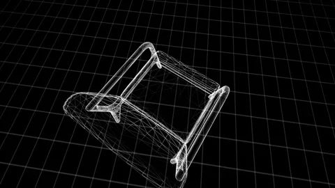 Digital Wireframe Design of Modern Chair in Black 3D Virtual Space Perspectiv Stock Footage 344396087
