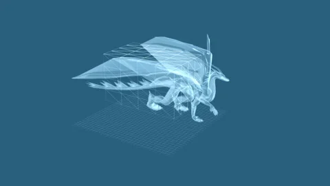 Digital Wireframe Dragon in 3D Space with Blue Grid Aesthetic and Futuristi.. Vídeos de archivo 343591025