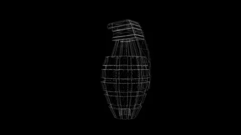 Digital Wireframe Grenade Illustration on Black Background Stock Footage 341778703
