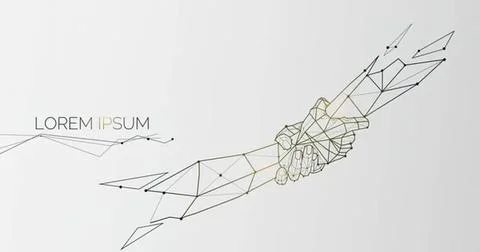 Digital wireframe hand holding a paper plane in motion Stock-Illustration