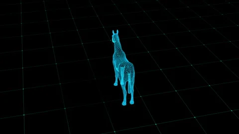 Digital Wireframe Horse on Grid Background in Futuristic Virtual Reality Spac 库存影片 342781508