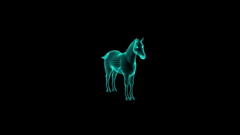 Digital Wireframe Horse Render on Black Background in Neon Blue 库存影片 344032542