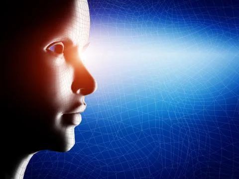 Digital, wireframe human profile face portrait Stock Illustration