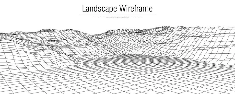 Digital wireframe landscape. Wireframe terrain polygon landscape design. Stock Illustration