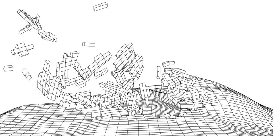 Digital wireframe landscape. Wireframe terrain polygon landscape design. Stock Illustration