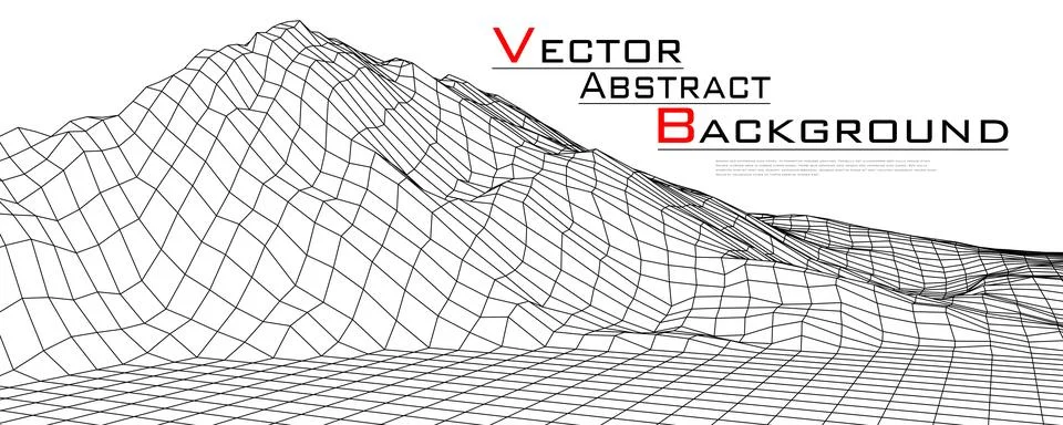 Digital wireframe landscape. Wireframe terrain polygon landscape design. n. Stock Illustration