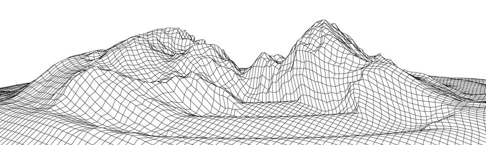 Digital wireframe landscape. Wireframe terrain polygon landscape design. Di.. Stock Illustration