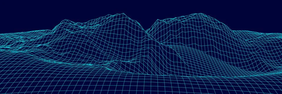 Digital wireframe landscape. Wireframe terrain polygon landscape design. Di.. Stock Illustration
