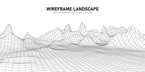 Digital wireframe landscape. Wireframe terrain polygon landscape design. Di.. Illustrazione stock