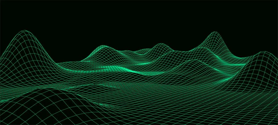 Digital wireframe landscape. Wireframe terrain polygon landscape design. Di.. Illustrazione stock