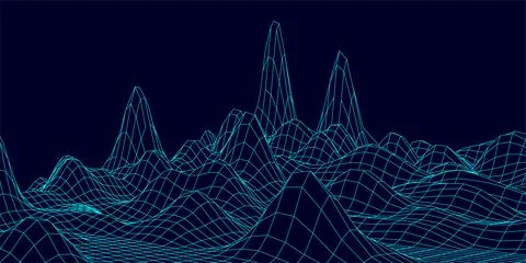 Digital wireframe landscape. Wireframe terrain polygon landscape design. Di.. Illustrazione stock