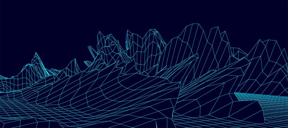 Digital wireframe landscape. Wireframe terrain polygon landscape design. Di.. Stock Illustration