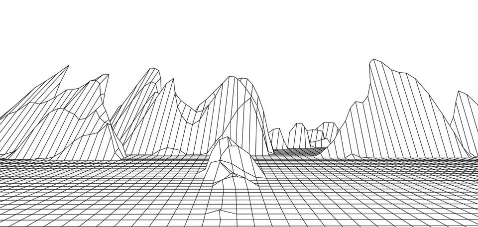 Digital wireframe landscape. Wireframe terrain polygon landscape design. Di.. Stock Illustration