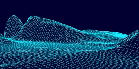 Digital wireframe landscape. Wireframe terrain polygon landscape design. Di.. Stock Illustration