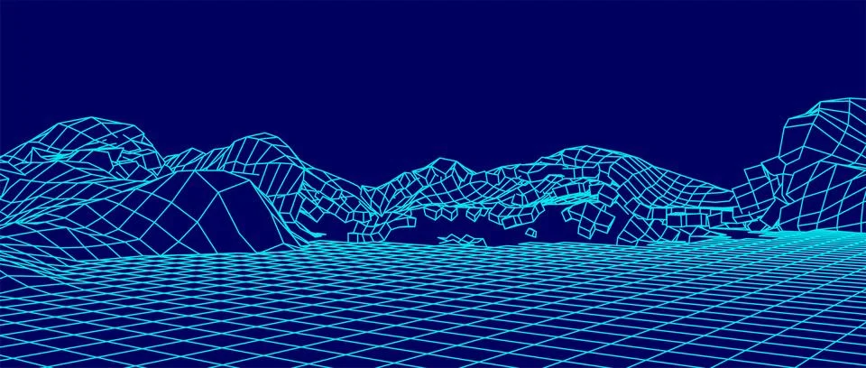 Digital wireframe landscape. Wireframe terrain polygon landscape design. Di.. Ilustração Stock