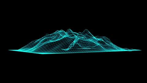 Digital Wireframe Mountain Landscape on Black Background Stock Footage 344733669