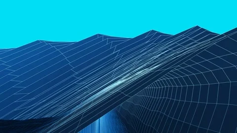 Digital wireframe ocean wave cresting with glowing cyan particles and geometric  Stock Footage 346949830
