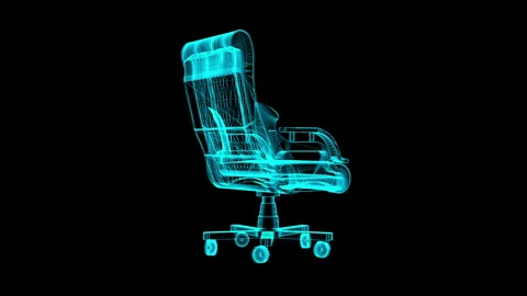 Digital Wireframe of Office Chair Design in Blue on Black Background Highli.. Video stock 334588109