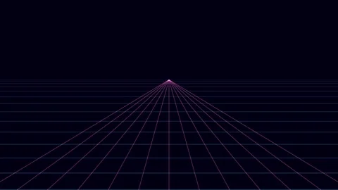 Digital wireframe pyramids emerge from dark background with neon grid lines.. Stock Footage 339947632