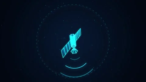 Digital wireframe satellite orbiting earth in outer space glowing blue ligh.. Stock Footage 345334113