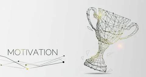 Digital wireframe trophy cup on a light background Stock Illustration