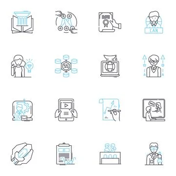 Digital work linear icons set. Remote, Freelance, Virtual, Online, Telecommute Stock Illustration