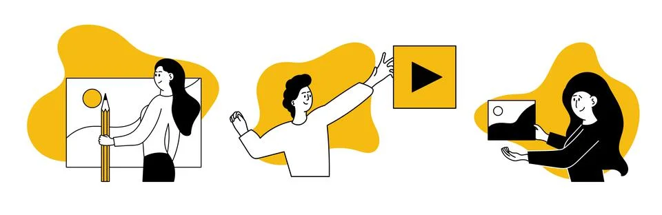 Digital work set vector illustration concept. Business technology communicati Illustration