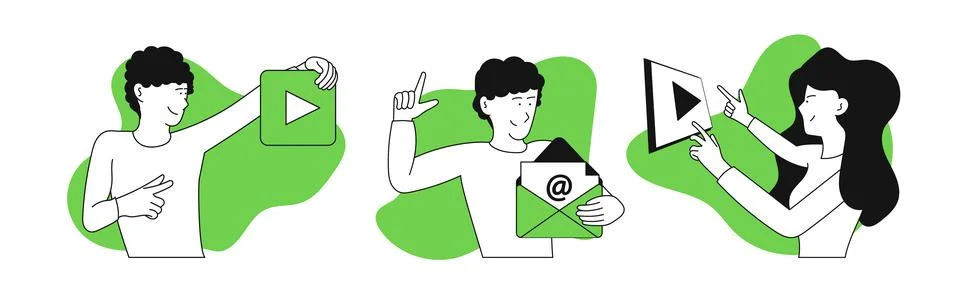 Digital work set vector illustration concept. Business technology communicati Stock Illustration